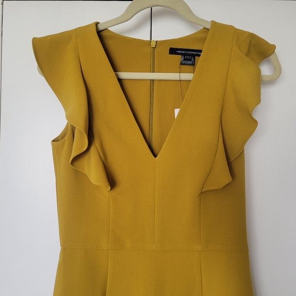 NWT French Connection Yellow Whisper V-neck Ruffled A-Line Mini Dress Size 4 - Picture 6 of 13